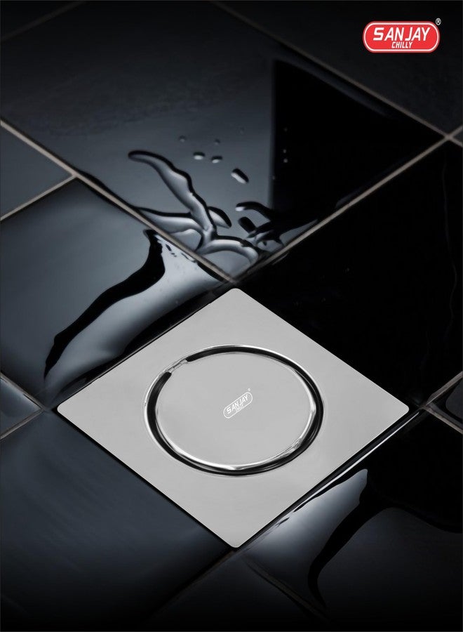 Sanjay Chilly SS Floor Drain Cover Jali for Bathroom 304 Grade Kitchen Sink Washbasin Bathtub Water Drain Strainer Laundry (Square Lifestyle Series Silver 6 x 6 Inch) - Image 4